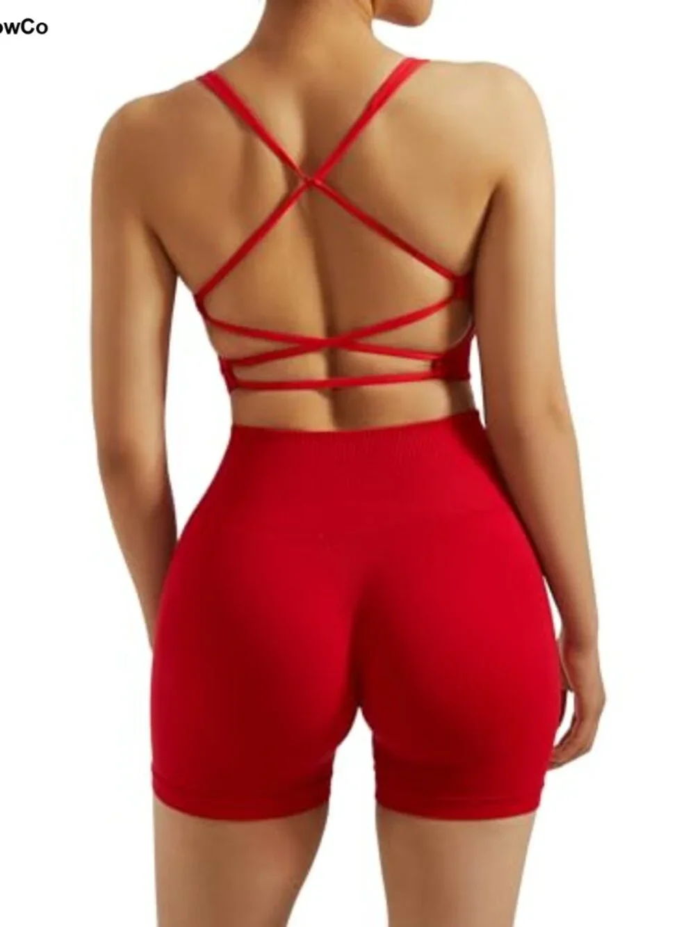 Seamless Workout Sets for Women 2 Piece Strappy Sports Bra Scrunch Booty Shorts